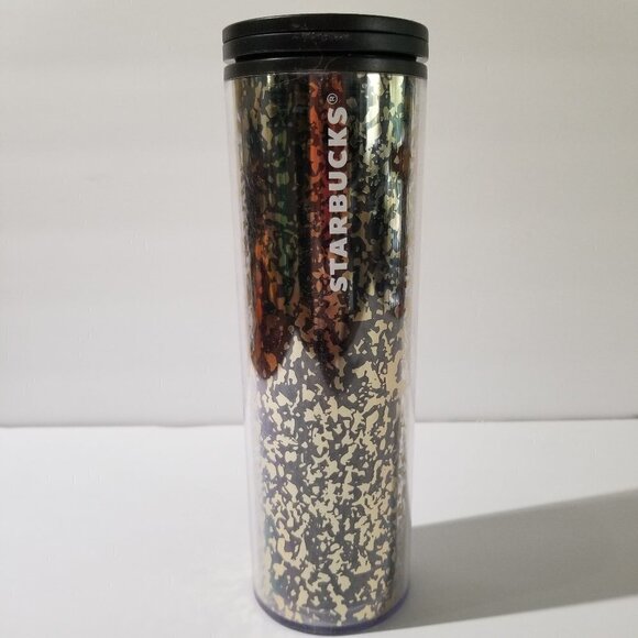 Starbucks Travel Mug Black Silver Foil Hot & Cold Cup with Lid 16oz Holiday 2019 - Picture 1 of 8
